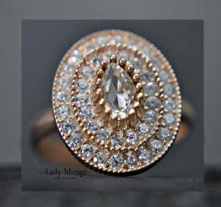 Sterling Silber Ring mit Stein -  Zirkonia - 14k Vergoldet - Brautring - Oval - Eleganter Schmuck - Verstellbar - Handmade  Geschenk für Sie